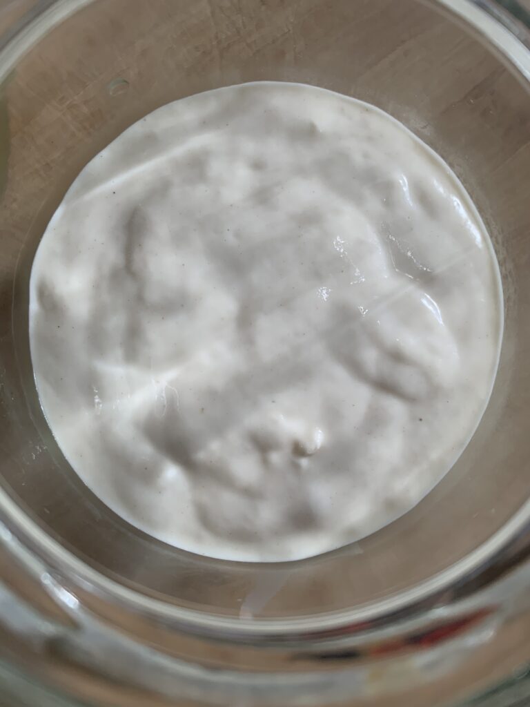 Day 1 of sourdough starter, no fermentation activity, view from top