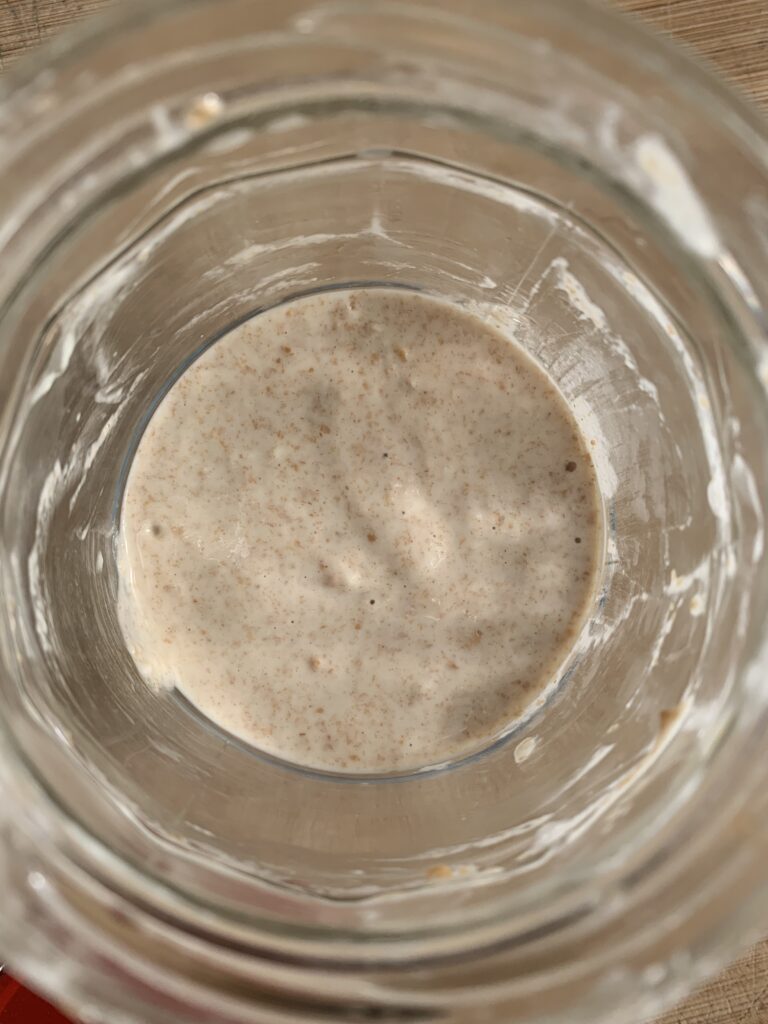 Day 6 sourdough starter, new jar, no activity, top view